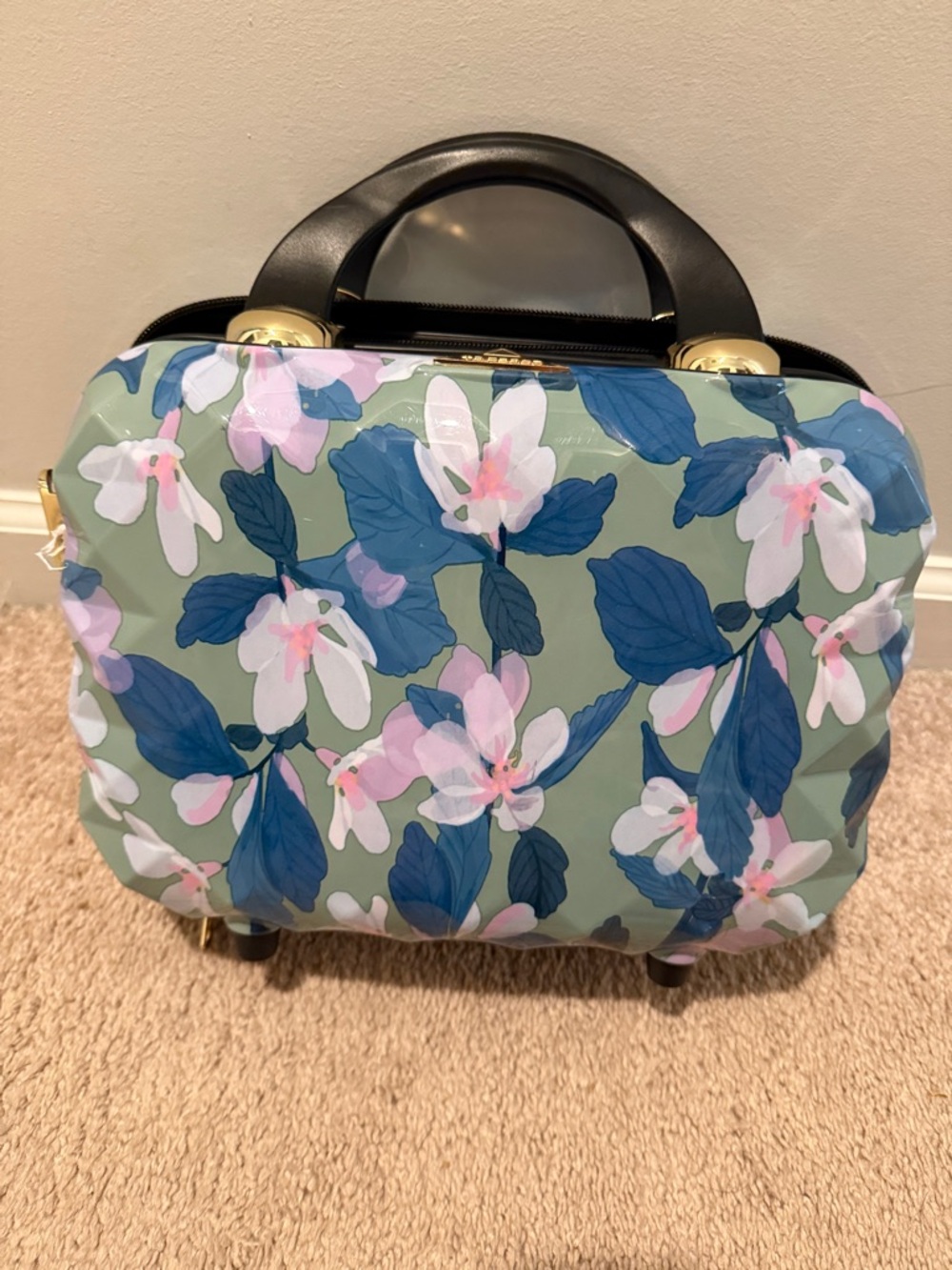 Floral Vinyl Dome Satchel Handbag - Green with Pink & Blue Blooms